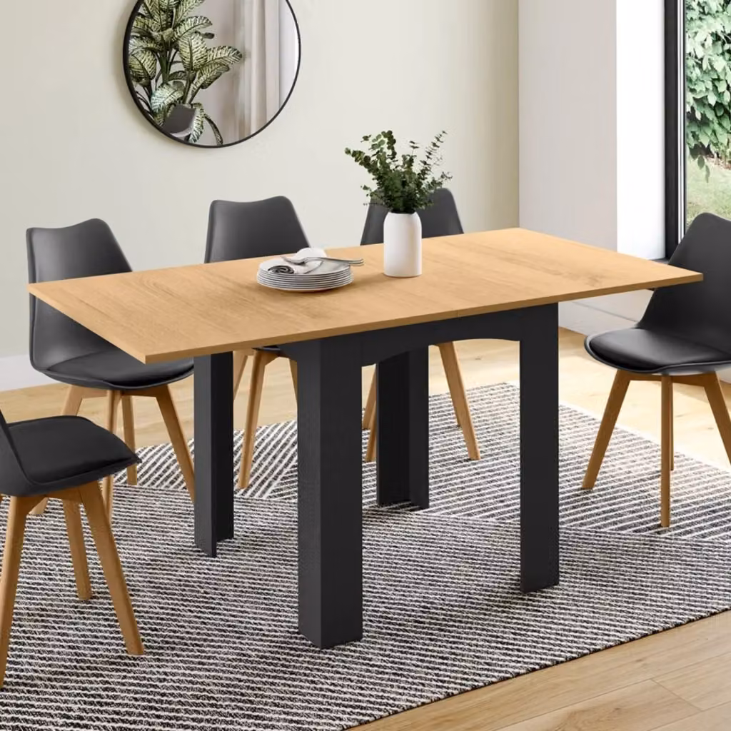 Tavolo da pranzo allungabile IDMarket DONA in faggio nero per 4-8 persone – 2