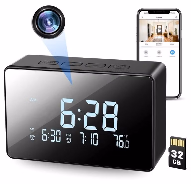 Mini Orologio Telecamera iUni IP61, Wi-Fi, 32GB, Full HD, Visione Notturna, Termometro interno