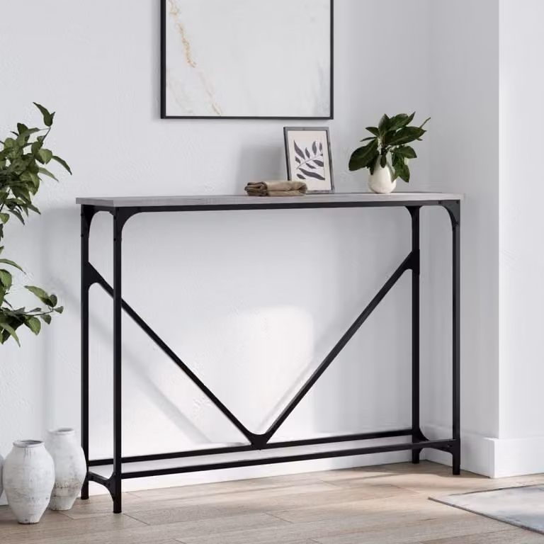 vidaXL Tavolino Consolle in Legno Multistrato Grigio Sonoma L: 102 cm, P: 22,5 cm, H: 75 cm