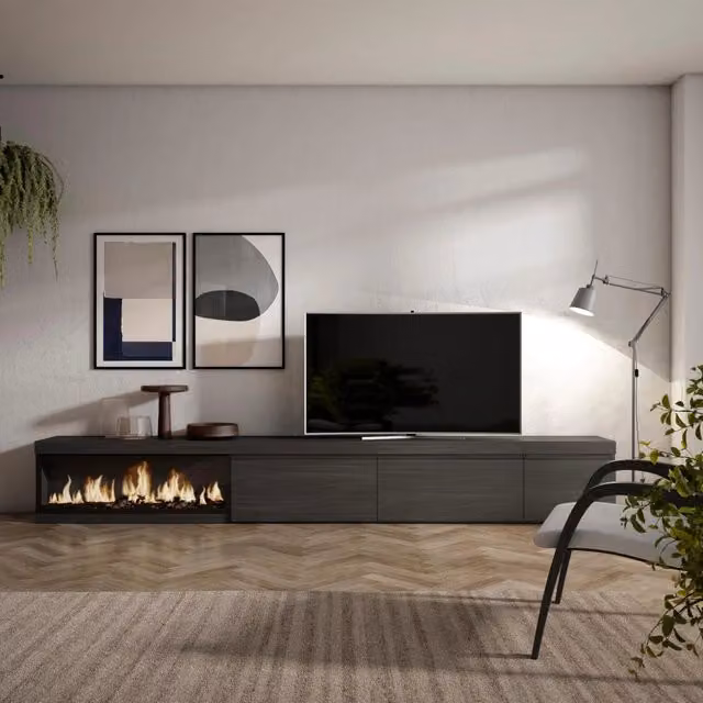 Mobile TV Soggiorno, 317x35x45cm, Camino elettrico XXL, Nero RF3670