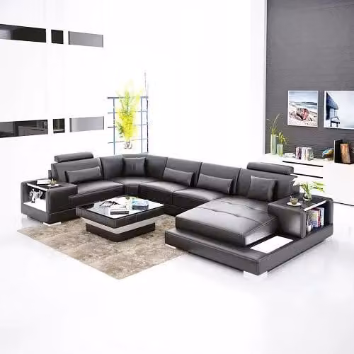 Ecksofa Wohnlandschaft Eckcouch Couchtisch Sofa L-Form Ledersofa Couch Polster