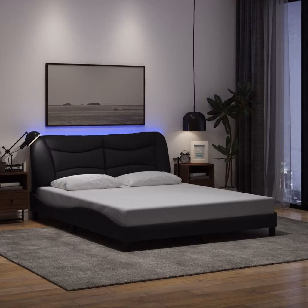 vidaXL Giroletto Hvar con LED e porte USB in Tessuto Nero L: 160 cm, P: 200 cm – 1