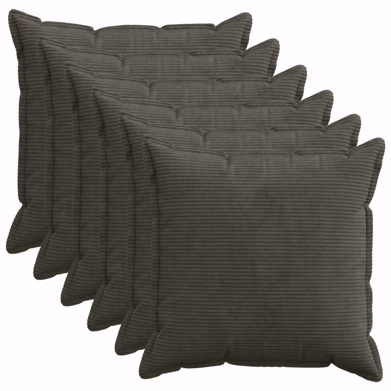 Set di 6 federe vidaXL HOUTEN in velluto a coste, colore antracite, 65 x 65 cm