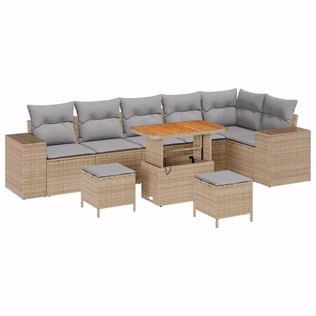 vidaXL Set Divano da Giardino a L con 9 Pezzi, 6 Posti, Beige e Grigio – 2