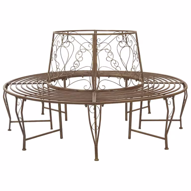 Panchina per alberi da 8 posti vidaXL in acciaio marrone antico, Ø 160 x H 89 cm