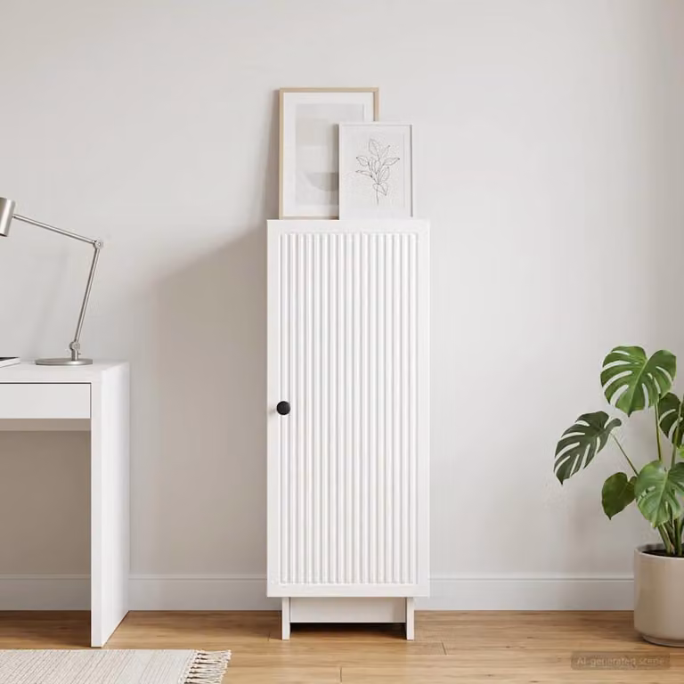 Credenza moderna vidaXL in legno ingegnerizzato bianco lucido L/P/H: 33 x 34,5 x 90 cm