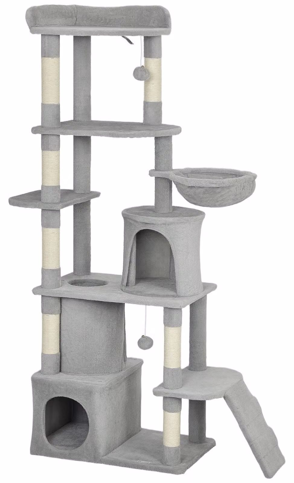 Albero per gatti con tunnel e casette, altezza 170 cm | Colore: Grigio + Bianco | Dimensioni: 40x60x170 cm