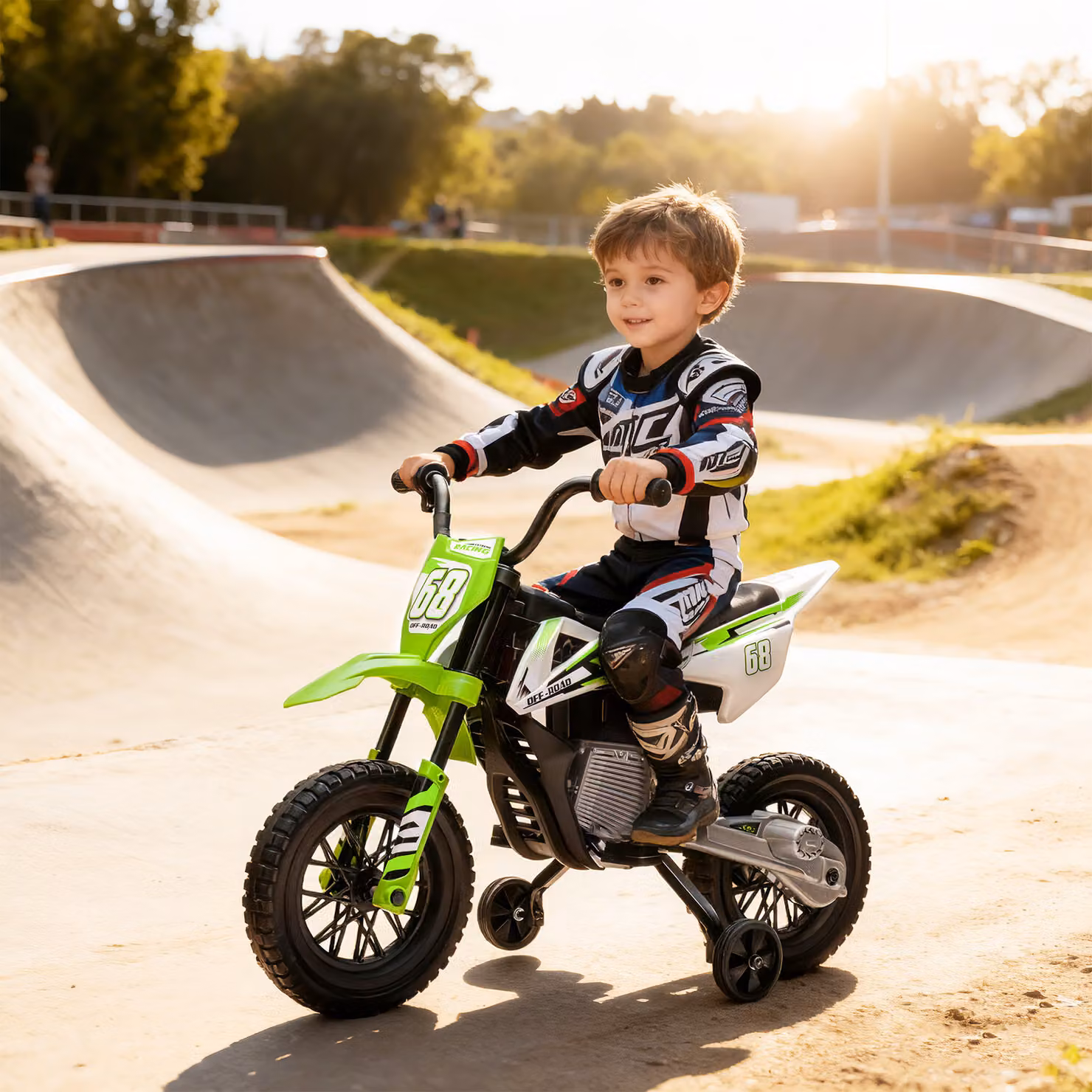 Moto Elettrica per Bambini AIYAPLAY con Rotelle, Luci e Suoni, Verde, L/P/H: 107 x 56 x 70 cm – 2