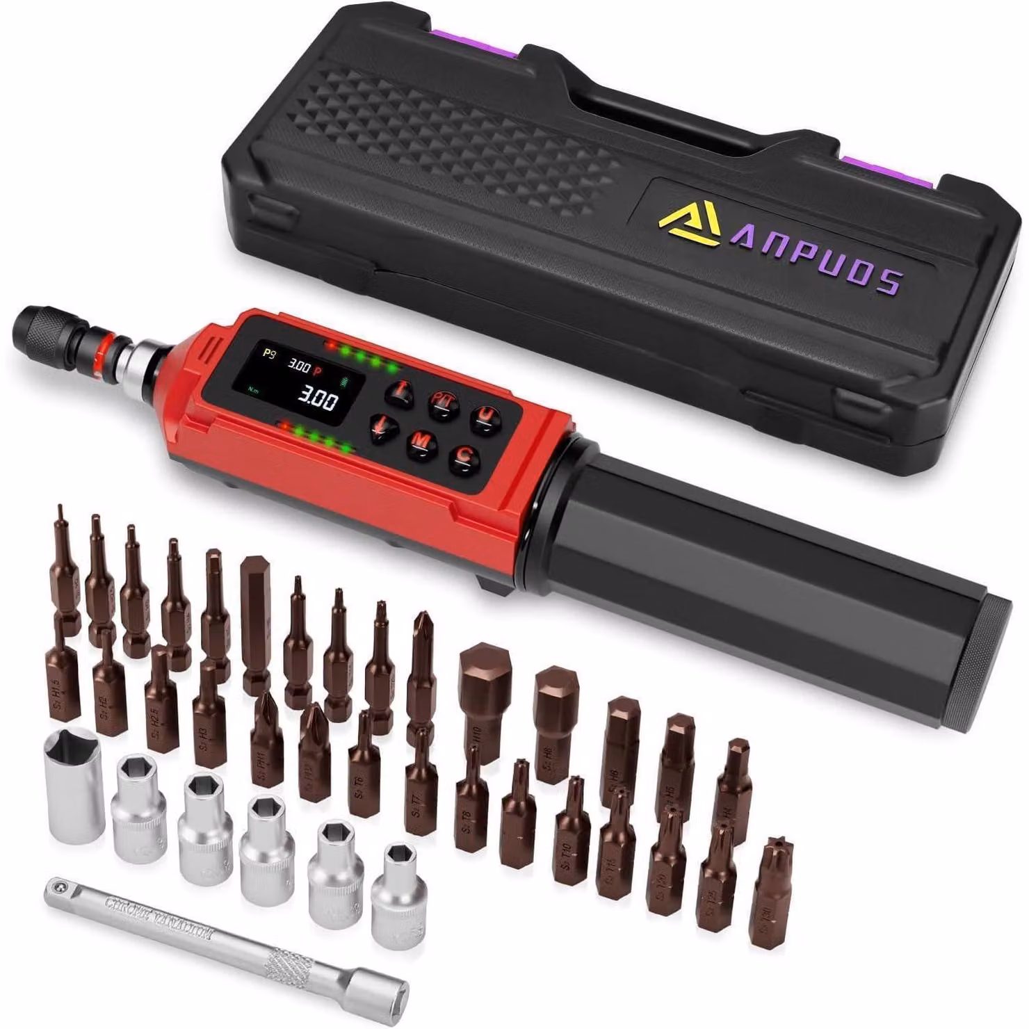 Avvitatore a coppia digitale da 1/4 di pollice, con intervallo di coppia da 0,045 a 3 Nm, precisione di ±1%, display LED e allarme vibratorio