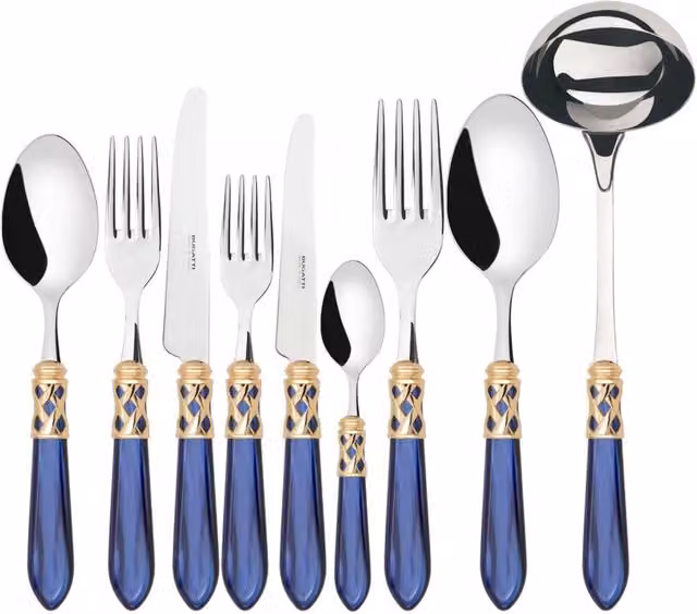 Set di posate Aladdin Ghiera Dorata in acciaio inossidabile con scatola Gallery, 75 pezzi, colore blu