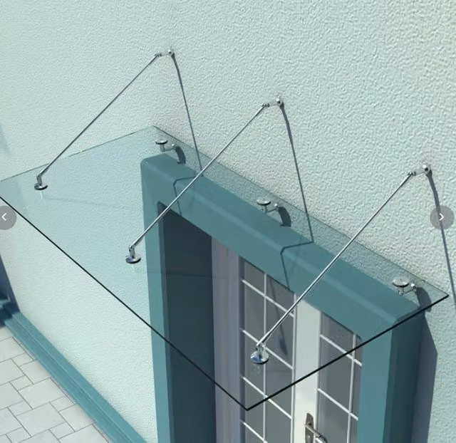 Pensilina in vetro temperato trasparente con supporti in acciaio inox