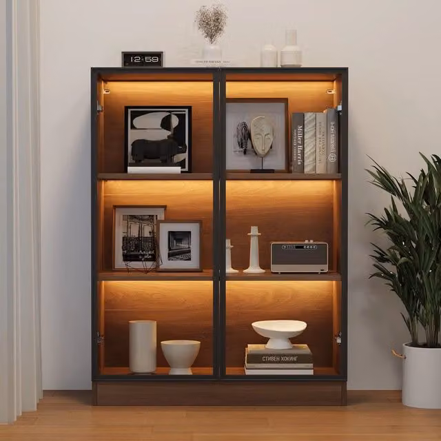 Vetrina con Illuminazione e Ripiani ¨C MINIMAL ¨C Legno Naturale, 80x32x106 cm