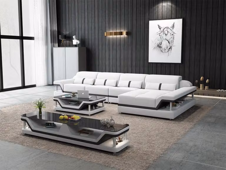 Ledersofa L-Form Couch Wohnlandschaft Ecksofa Garnitur Design Modern Sofa USB