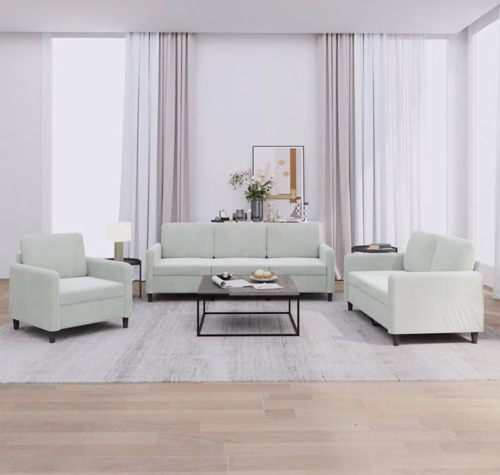Set di Divani 3 pz Grigio Chiaro in Velluto