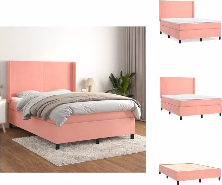 vidaXL Letto a molle con materasso rosa 140x200 cm in velluto - Letti & Reti