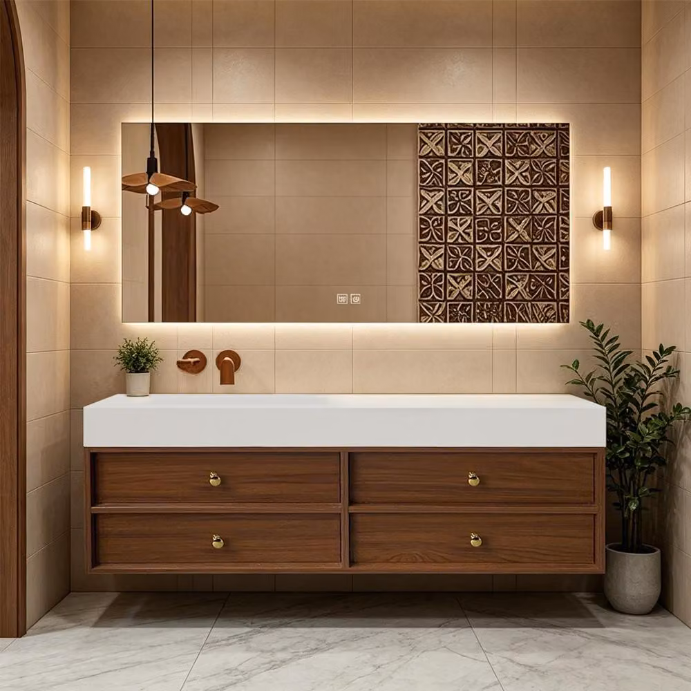 Set lavabo in pietra sinterizzata - Mobile lavabo moderno Specchio a LED con cassetto 120*55 cm 【RWC152-120 BKK】