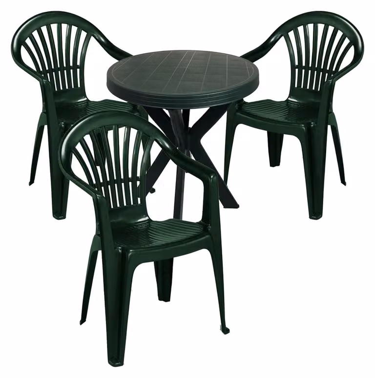 Set di sedute per balcone, mobili da giardino, set da 4 pezzi, plastica, colore verde