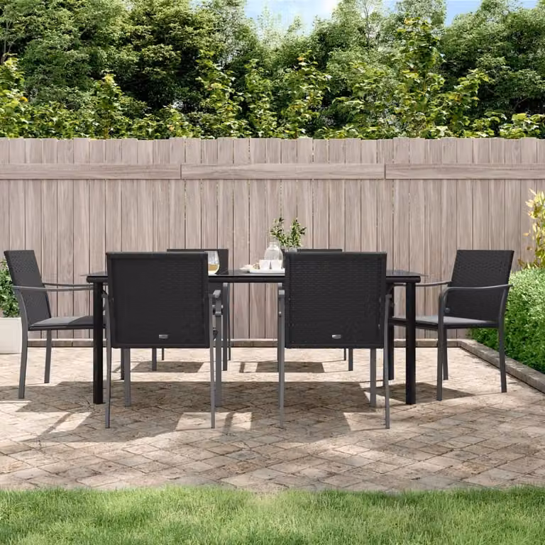 The Living Store Set da pranzo da giardino 7 pezzi con cuscini in poly rattan e acciaio