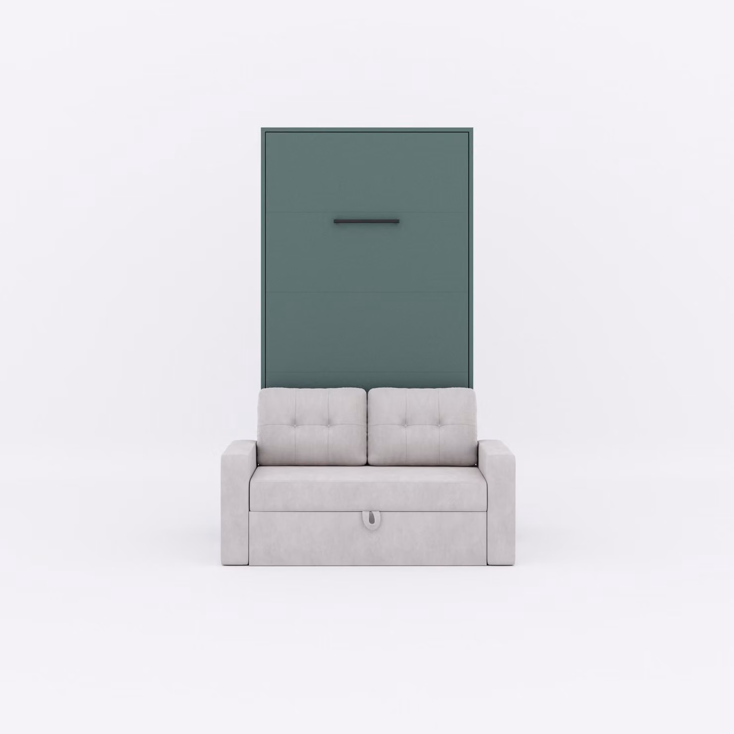 Letto a scomparsa M3 (profondità 55 cm) verticale 100x200 incl. divano grigio sabbia Verde pietra