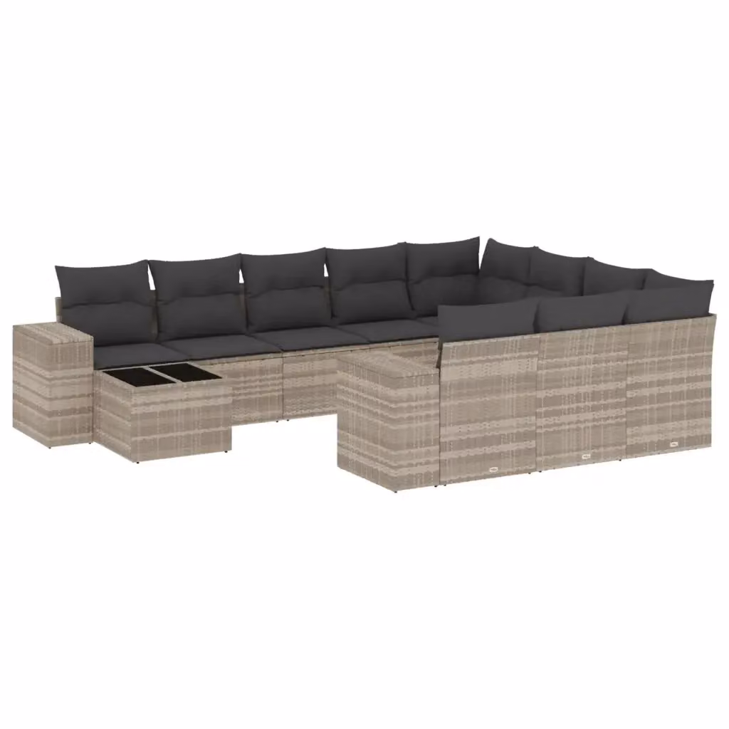 vidaXL Set Divani da Giardino 11 pz con Cuscini in Polyrattan Grigio e Tavolino da Esterno – 2