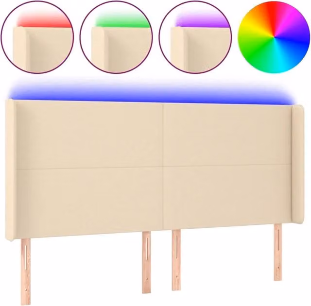 Testata del letto con illuminazione LED e porta di ricarica USB in tessuto beige L: 183 cm, P: 16 cm, H: 118/128 cm