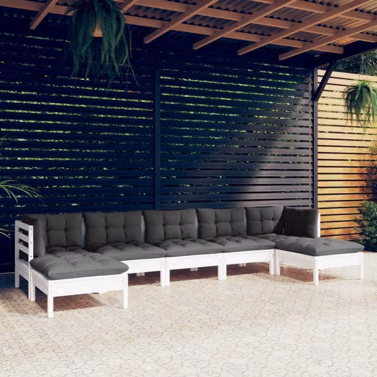 The Living Store Set da giardino 7 pezzi con cuscini in legno di pino bianco