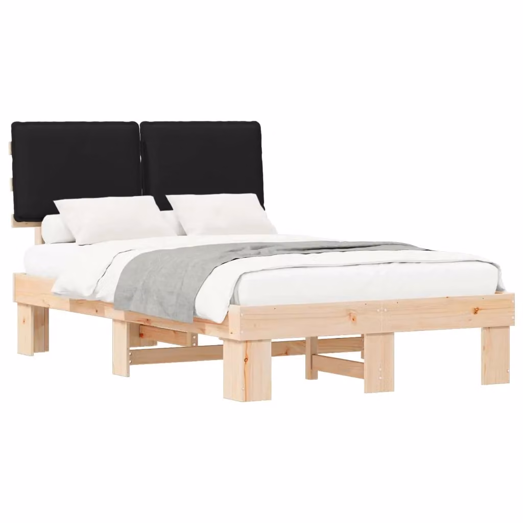 Letto con Testiera Rivestita in Tessuto Nero e Pino Massello vidaXL L 120 x P 200 cm – 2