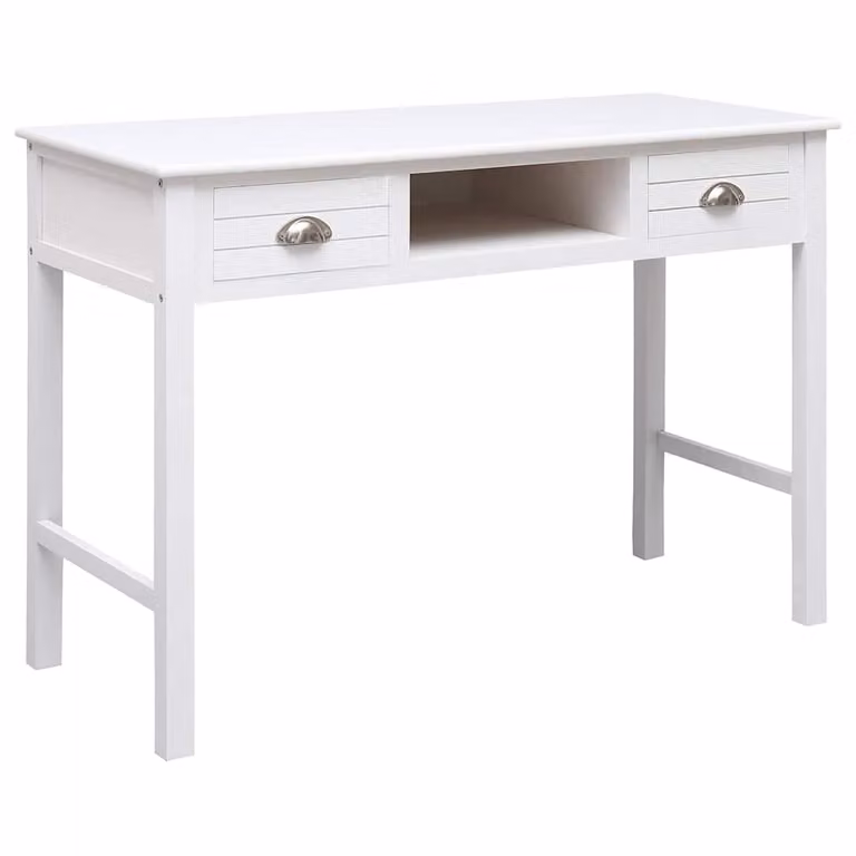 Scrivania bianca vidaXL in legno massello di Paulownia L: 108 cm, P: 45 cm, H: 76 cm