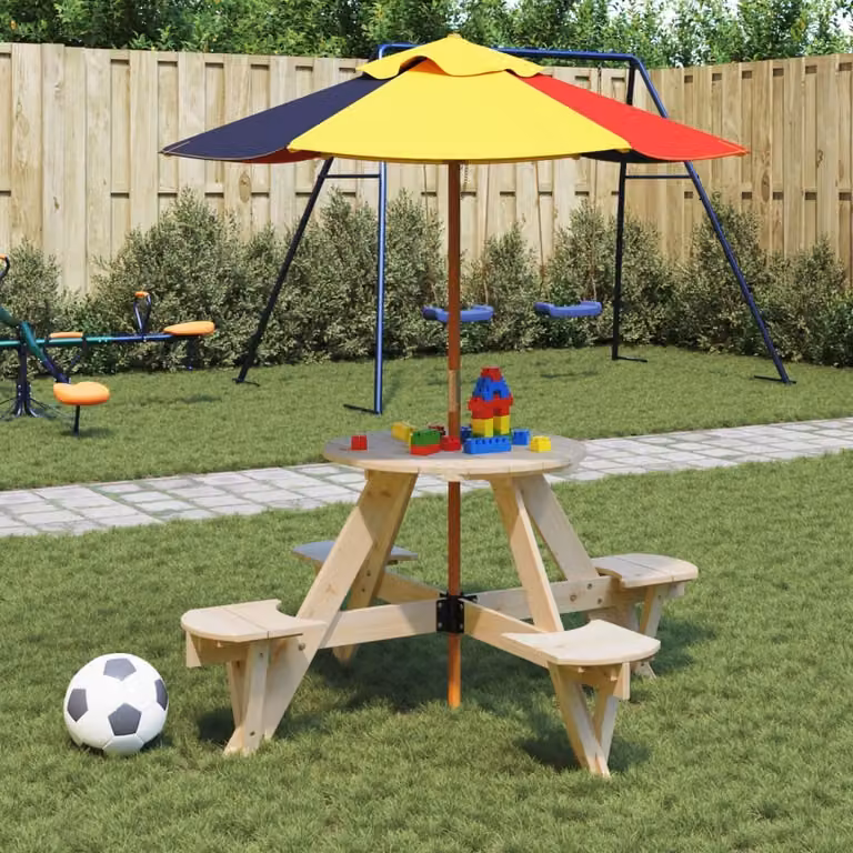 Maison Exclusive - Tavolo da picnic per 4 bambini con ombrellone rotondo in legno di abete