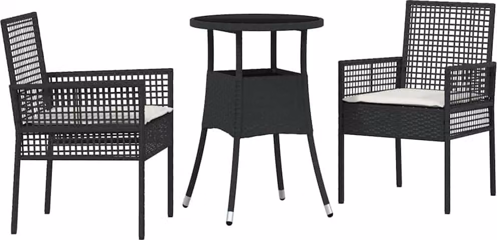 Set da Pranzo per Giardino 3 pcs Nero polyrattan