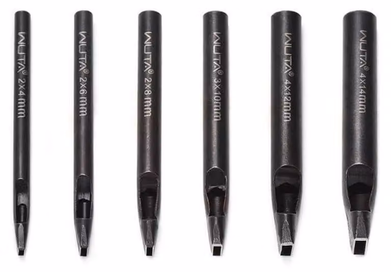 Set di punteruoli Acciaio al carbonio Lochstanzer, 6 pezzi, rettangolari, per lavori in pelle, da 2 a 14 mm