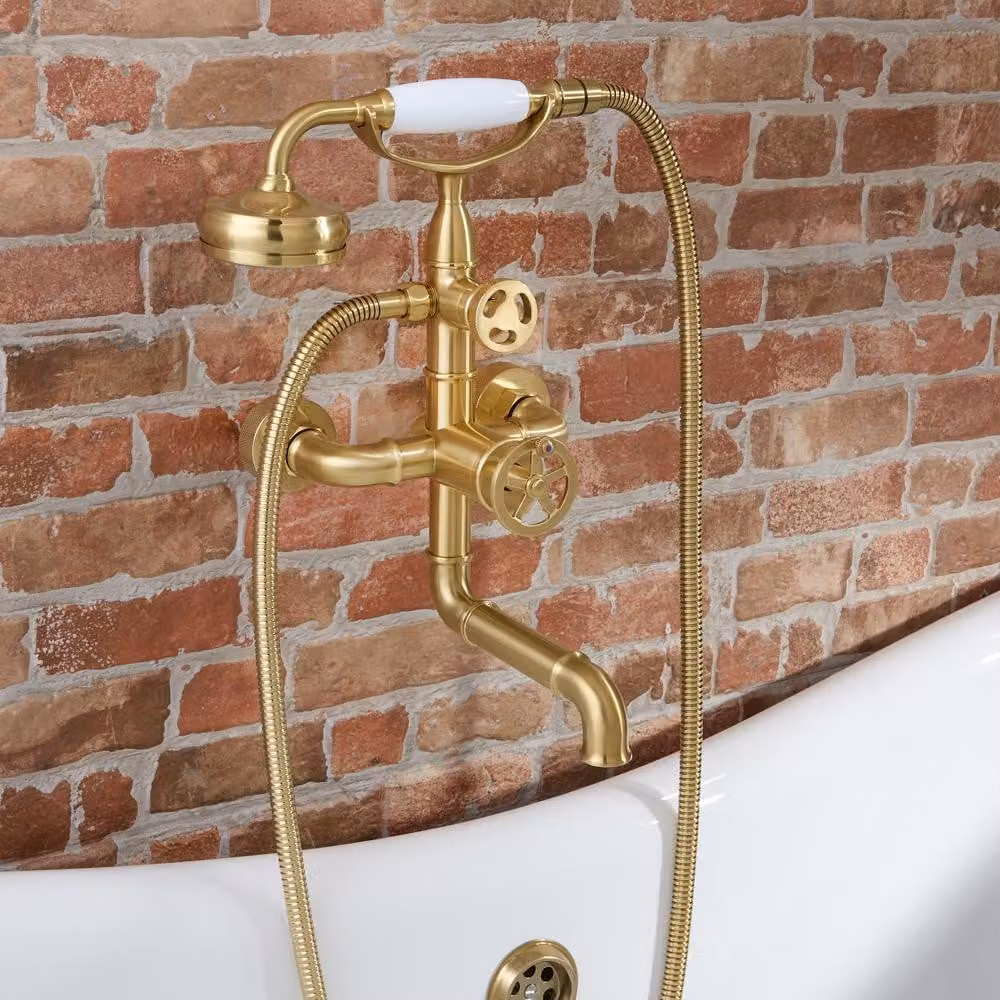 Miscelatore in Stile Industriale a Parete per Vasca - Color Oro Satinato