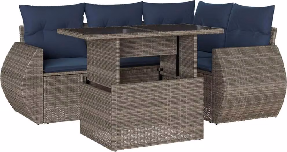 Set Divani da Giardino 5 pz con Cuscini Grigio in Polyrattan