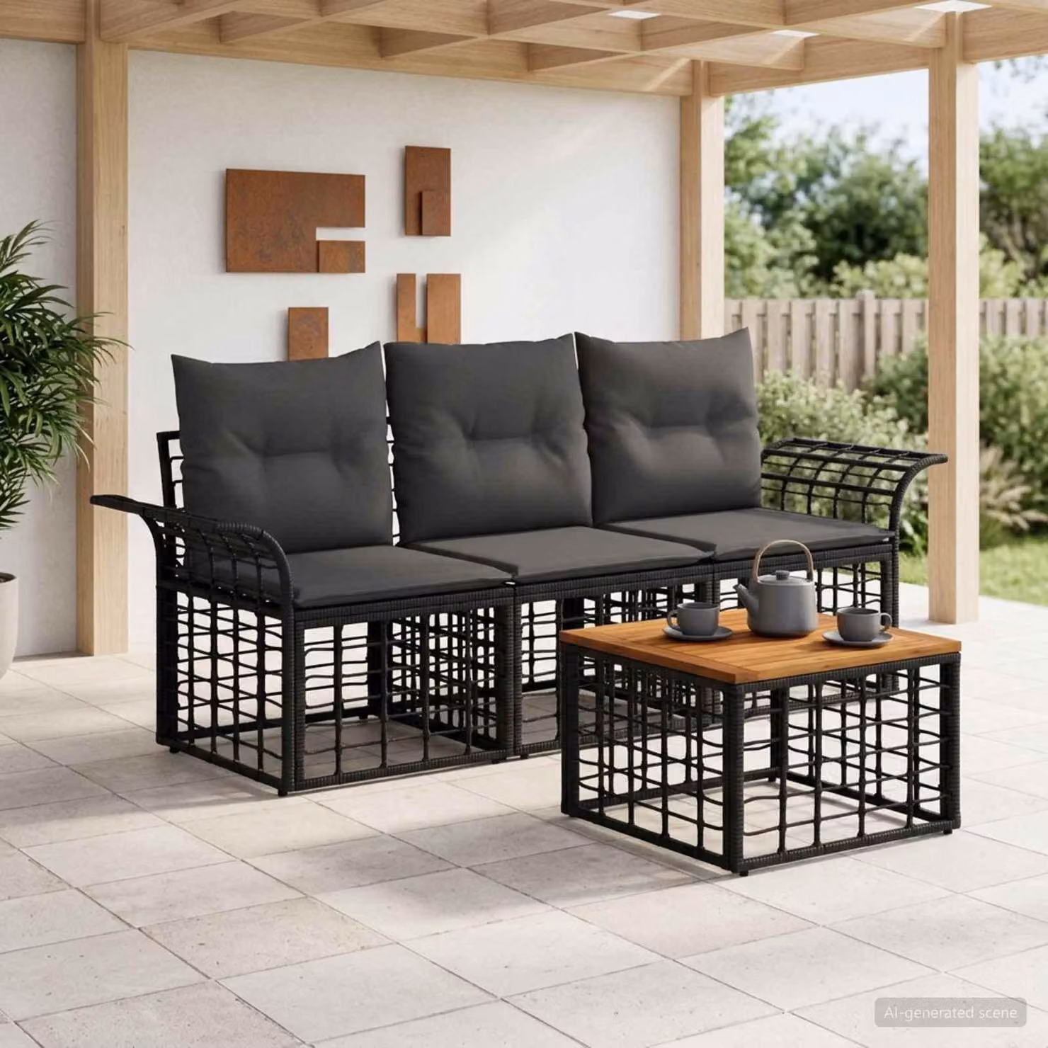 Maison Exclusive - Set da esterno composto da 4 divani, colore nero e grigio scuro, tessuto: poliestere