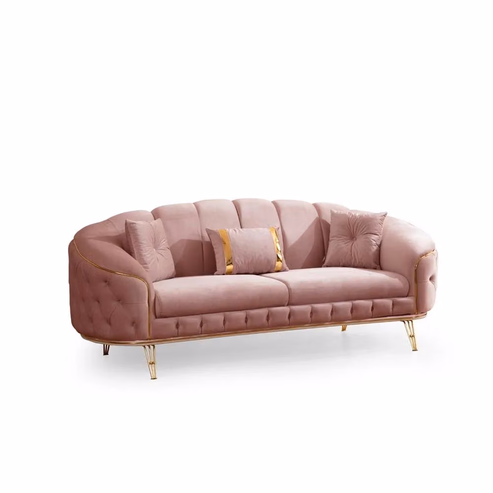 Divano 2 posti Mino TEZETA in velluto rosa antico con dettagli e base dorati L: 200 cm, P: 88 cm, H: 63 cm – 2