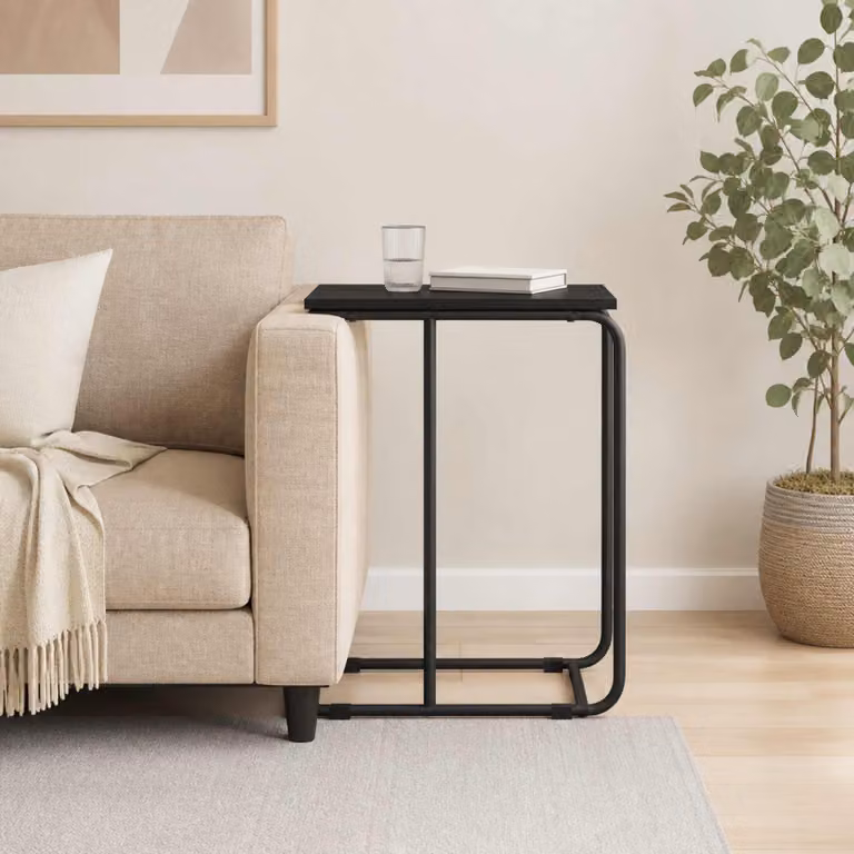 vidaXL Tavolo laterale moderno in legno e metallo nero L/P/H: 40 x 31 x 55 cm