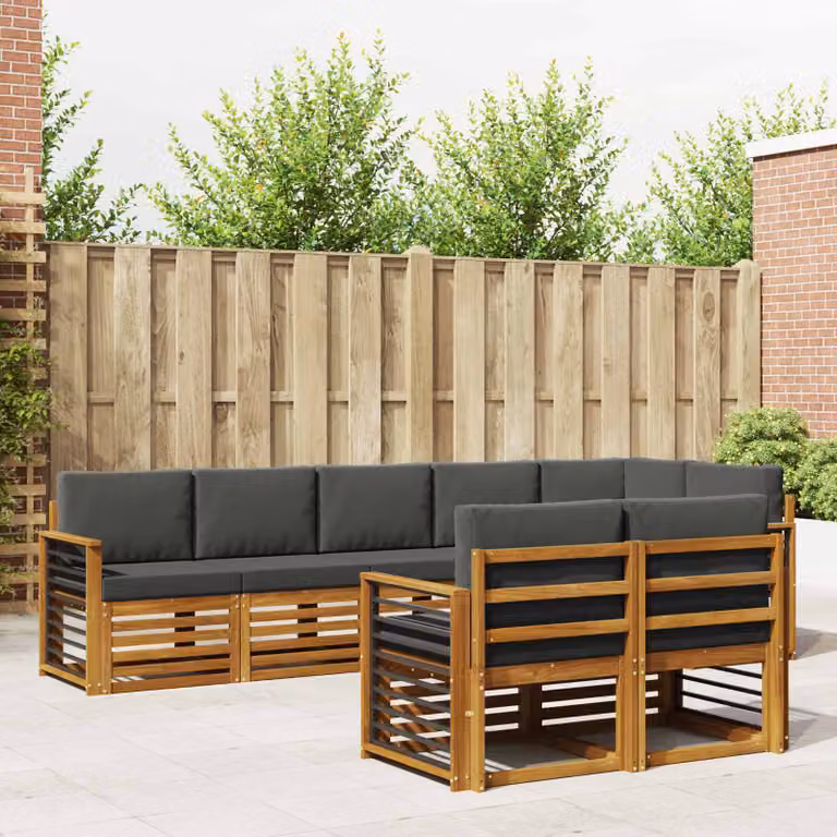 Set di divani da esterno vidaXL 8 pz in legno di acacia con cuscini beige e antracite in poliestere resistente ai raggi UV