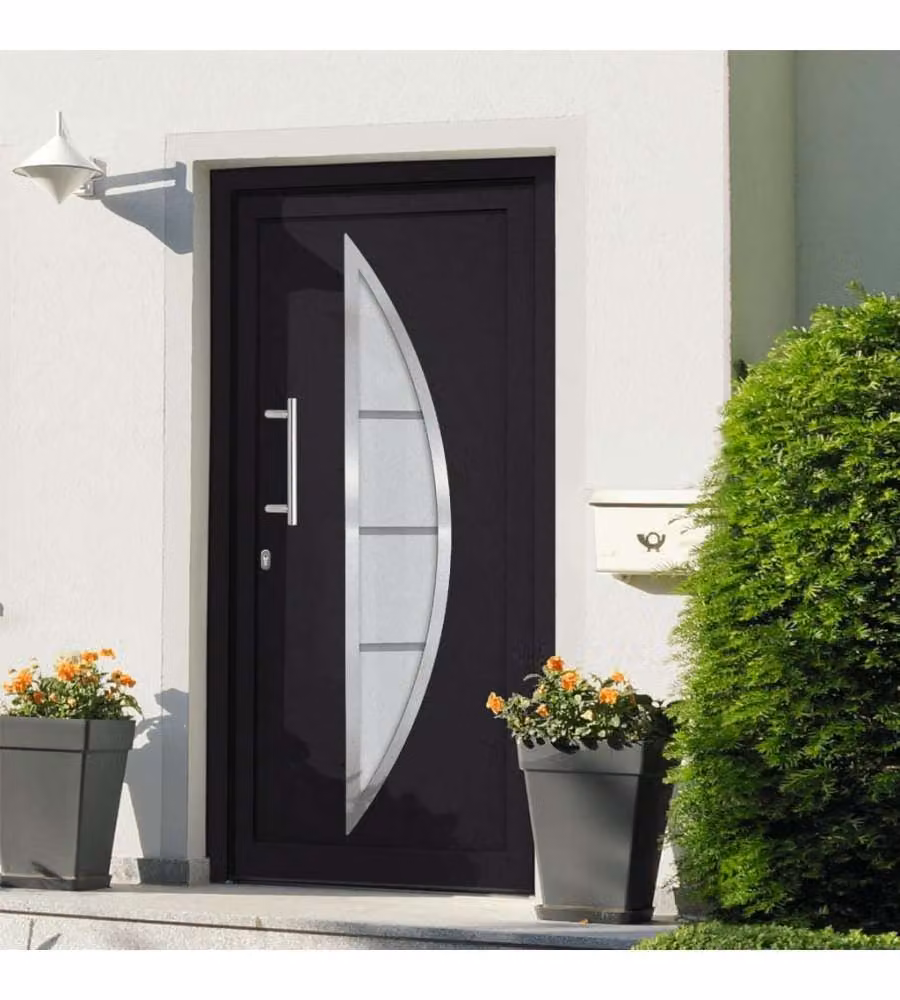 Porta di Ingresso Moderna vidaXL con Inserti in Vetro, Colore Antracite e Bianco, L: 98 cm, H: 208 cm – 1
