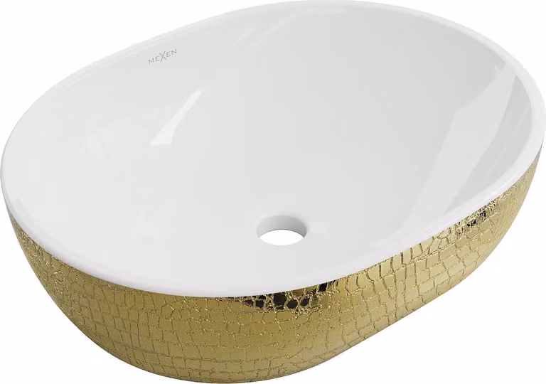 Mexen Viki lavabo da appoggio 48 x 35 cm, bianco/oro motivo squame - 21054808
