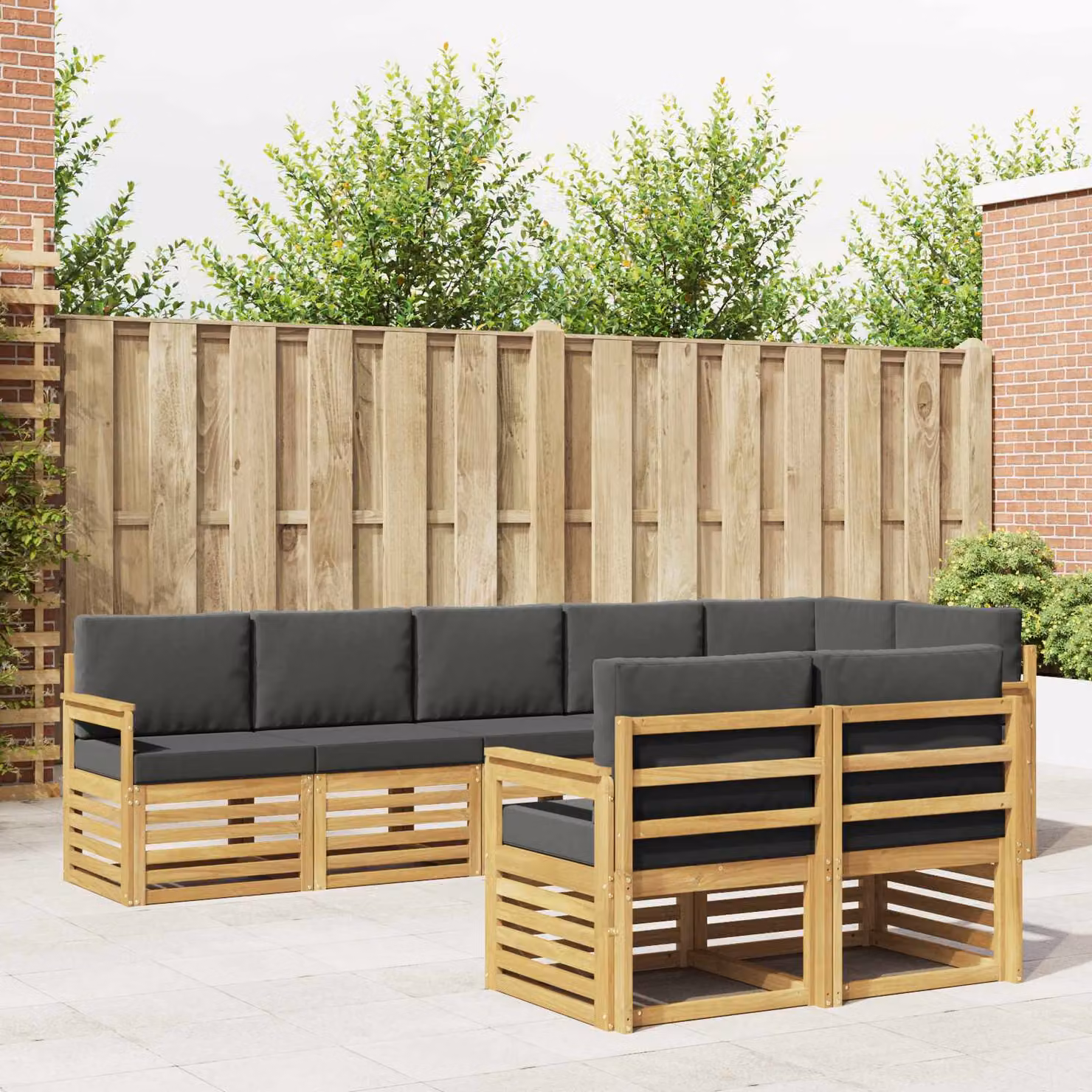 vidaXL Set di divani da esterno 8 pz a forma di L in legno di acacia con cuscini bianchi e antracite