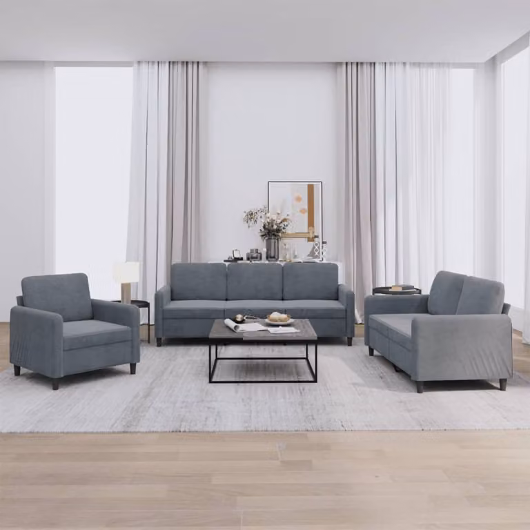 Set di divani 3 pezzi vidaXL in velluto grigio per soggiorno moderno