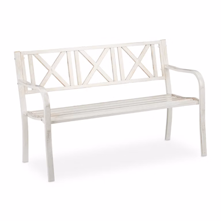 Panchina da giardino Relaxdays, 2 posti, per terrazza o balcone, in acciaio, robusta, HxLxP: 80,5 x 127 x 63 cm, bianco-bronzo