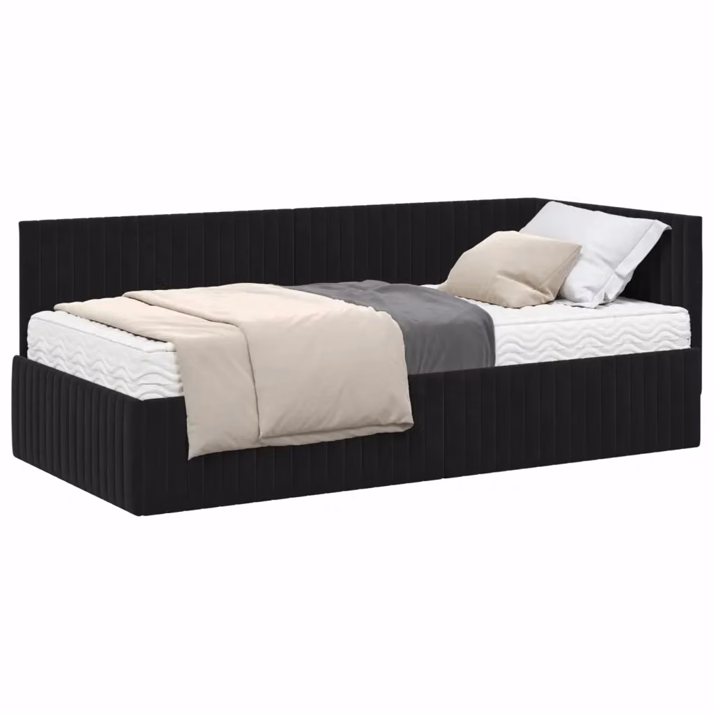vidaXL Struttura Letto Angolare con Materasso in Velluto Nero L/P/H: 90 x 190 cm – 2