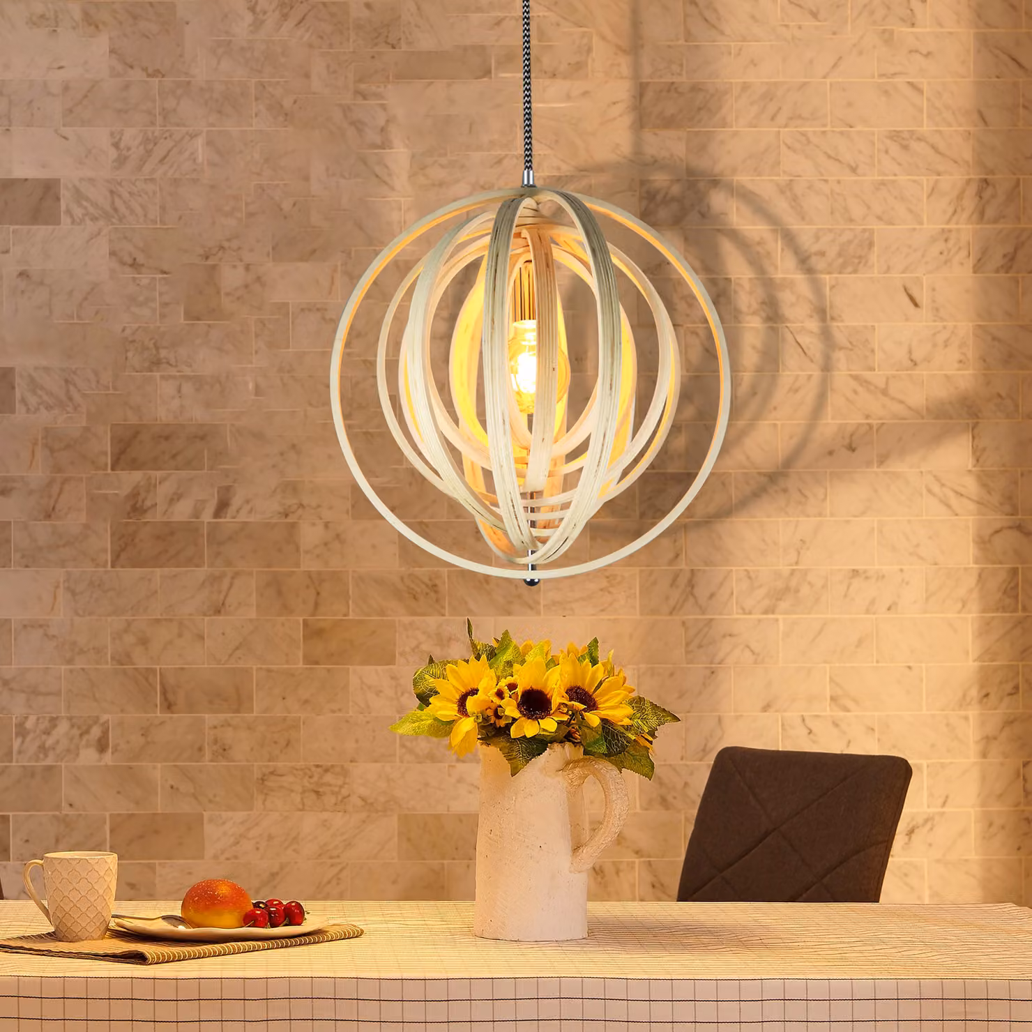 ZMH lampada a sospensione tavolo da pranzo legno lampada a sospensione sala da pranzo lampada a 1 fiamma regolabile in altezza Ø 40 cm，senza lampadina
