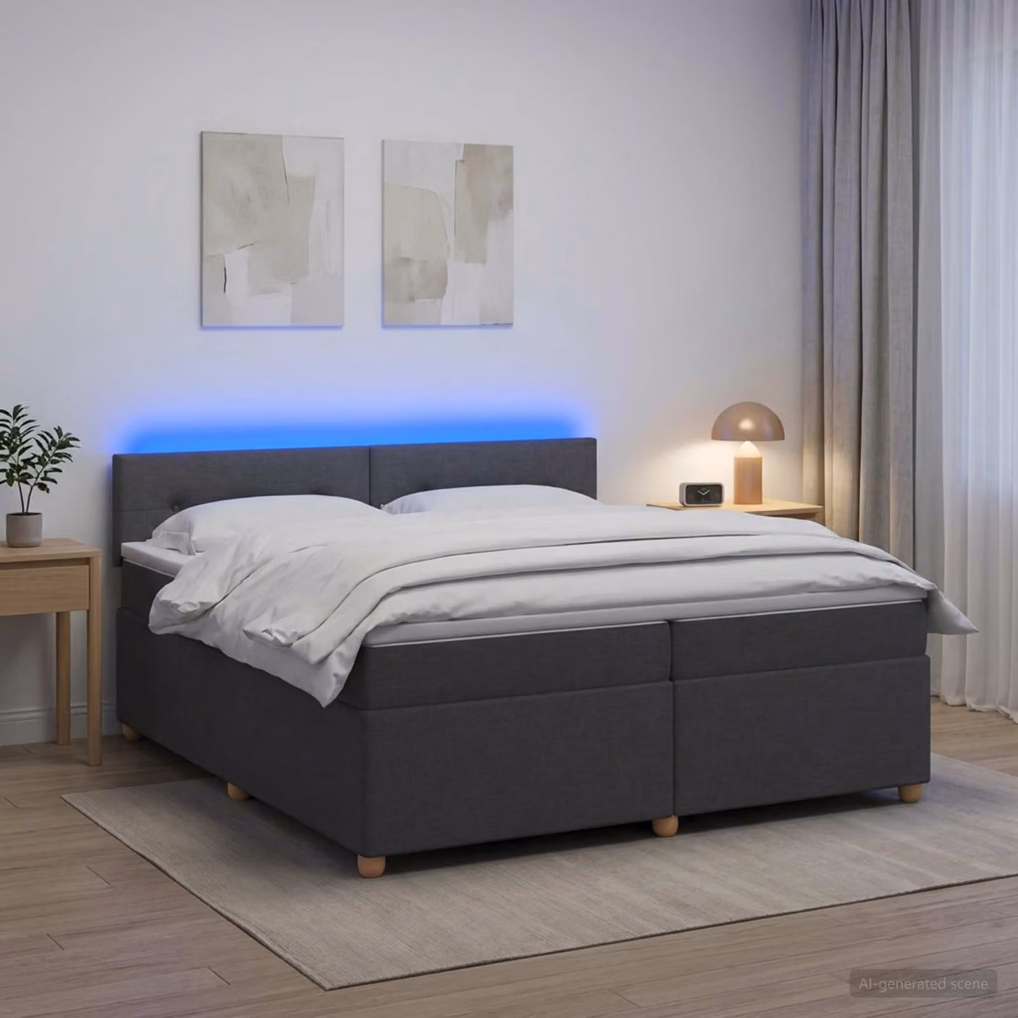 Letto box spring vidaXL con materasso a molle pocket e illuminazione sottostante, Grigio Scuro, L/P: 200 x 200 cm