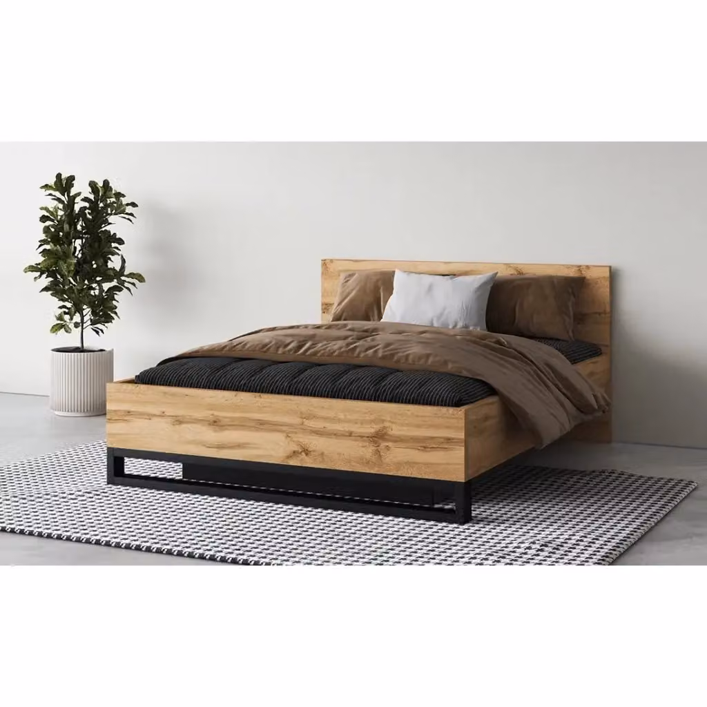 Letto contenitore stile industriale MEUBLORAMA Collezione MILOS colore rovere e nero L/P: 140 x 200 cm – 2