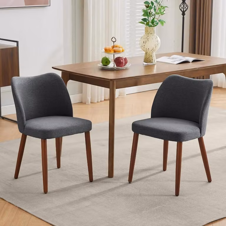 Set di 2 sedie da pranzo - Sedia con schienale avvolgente - Seduta imbottita - Schienale alto ergonomico - Struttura in legno - Grigio scuro