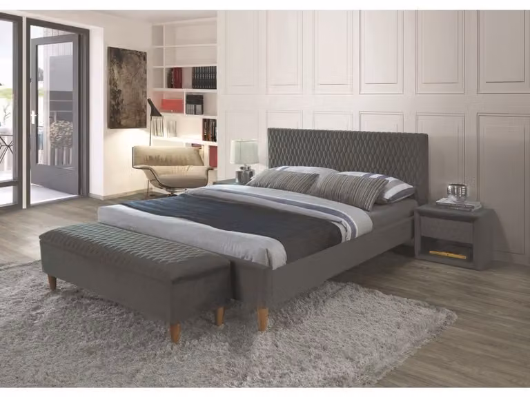 Letto matrimoniale imbottito NEVIO - 160x200 cm, grigio