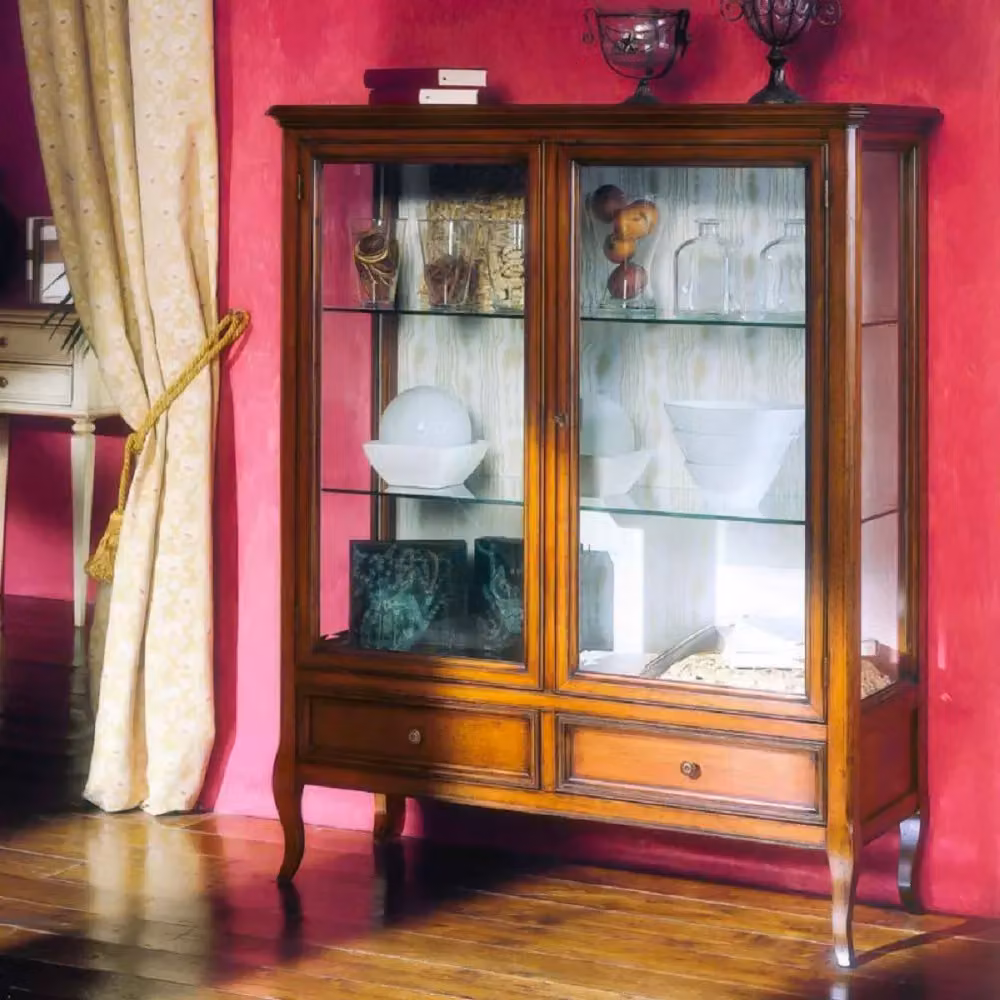 Vetrina classica in legno con 2 ante in vetro e 2 cassetti Mobili 2G finitura bassano L: 108 cm, P: 40 cm, H: 130 cm – 3