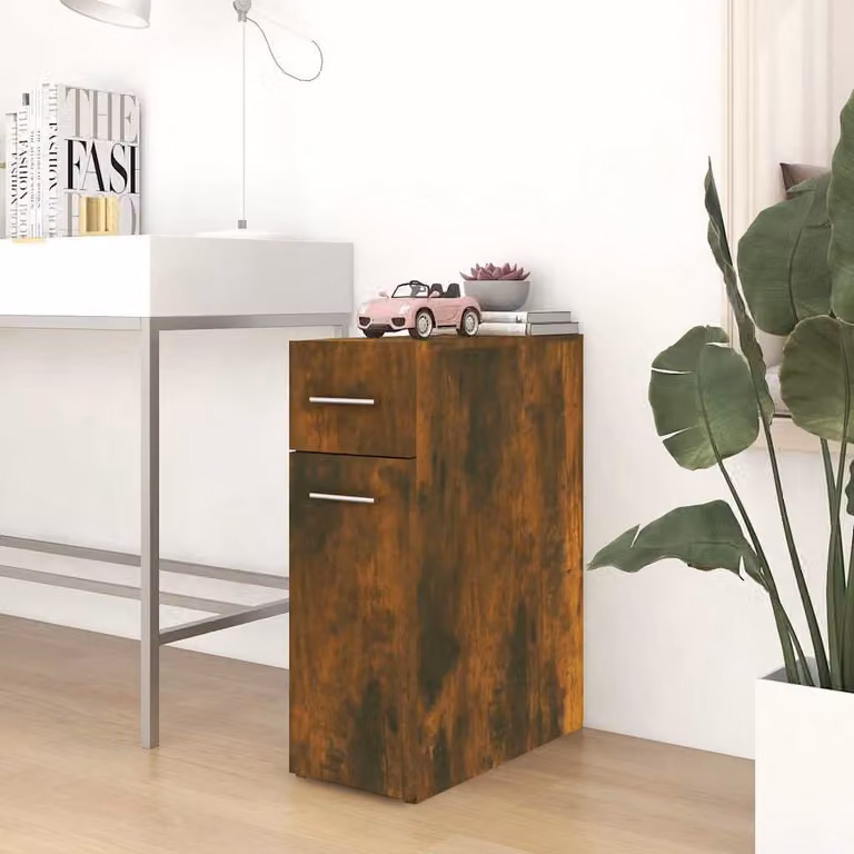 Mobile Farmacia vidaXL in Legno Rovere Fumo con Ante a Battente e Cassetti, L/P/H: 20 x 45,5 x 60 cm